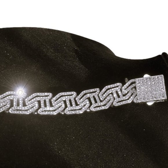 8" Mens 2ct Diamond 14K White Gold Chain Link Bracelet 2 ct 14 Karat Silver 8in - Picture 7 of 11